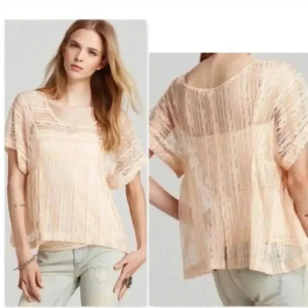 Free people peach tea body lace blouse‎ size Small